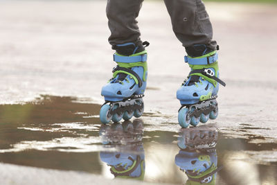 Low section of person standing on sea shore