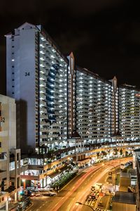 High angle view of city street at night