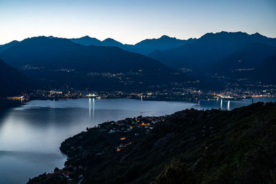 A view of lake como from the church of san rocco, in dorio, towards the south, at dusk.