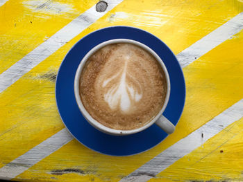 Directly above shot of coffee cup on table