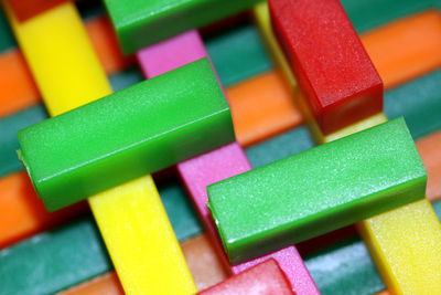 Close-up of colorful stack of wood