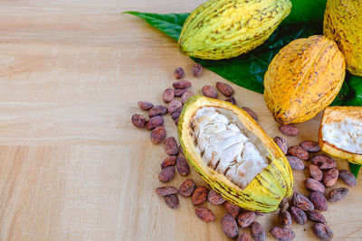 High angle view of fruits on table