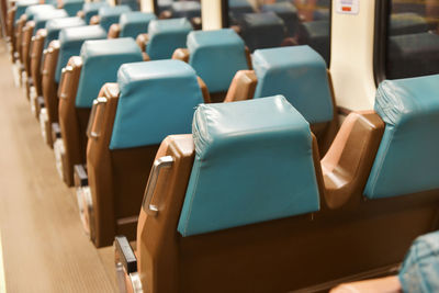 Close-up of chairs in row