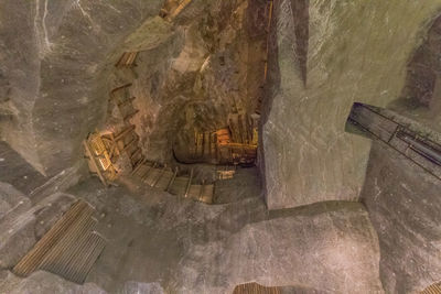 High angle view of rock formations in water