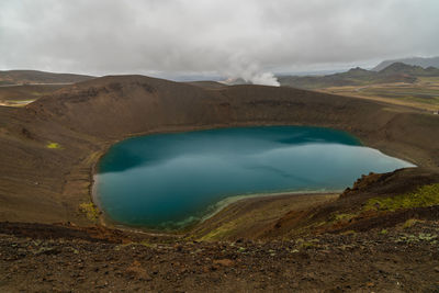 Scenic view of lake against cloudy sky