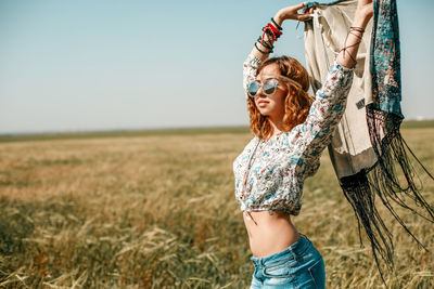 Woman standing on a field