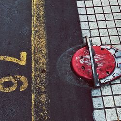 High angle view of manhole on road