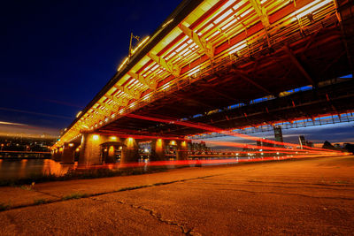 Light trails on road at night