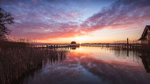 Scenic view of lake against sky during sunset