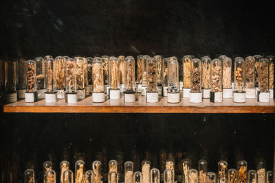 High angle view of bottles