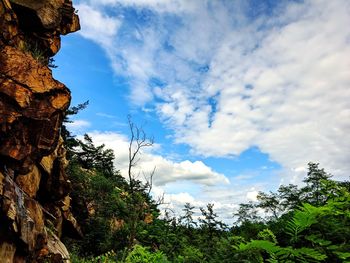 Low angle view of rock formation against sky