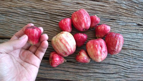 Close-up of hand holding strawberries