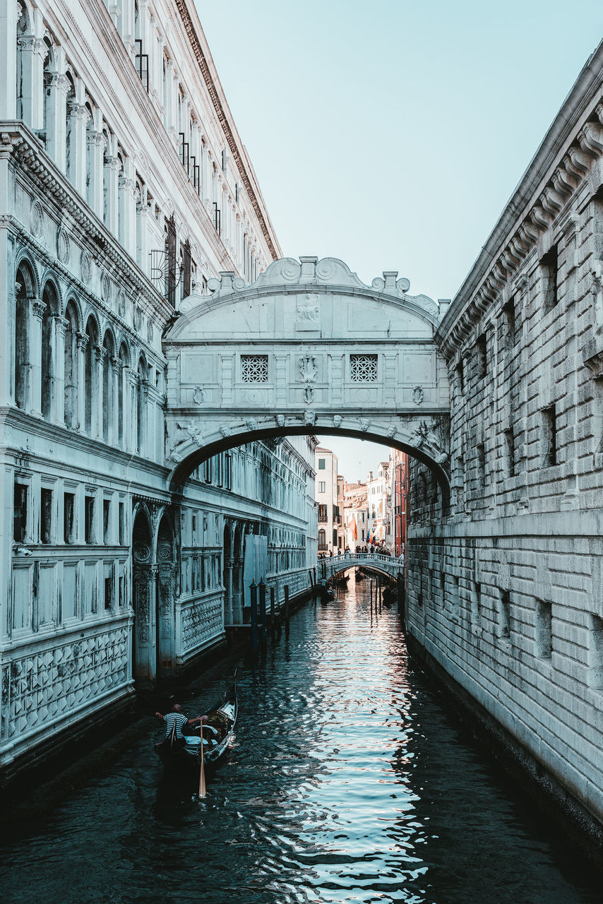 architecture, built structure, water, canal, building exterior, bridge, bridge - man made structure, connection, nautical vessel, arch, waterfront, transportation, day, clear sky, building, sky, nature, travel destinations, travel, outdoors, wooden post