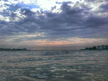 Scenic view of sea against cloudy sky