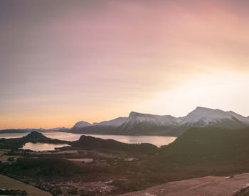 Scenic view of mountains against sky during sunset