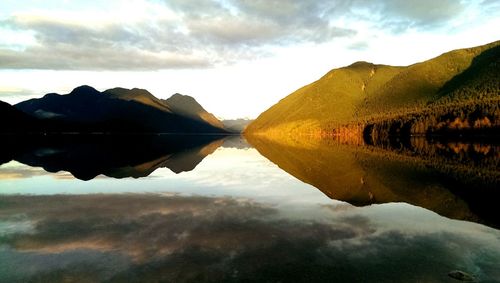 Scenic view of calm lake against cloudy sky