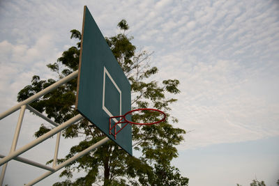 Low angle view of basketball hoop against sky