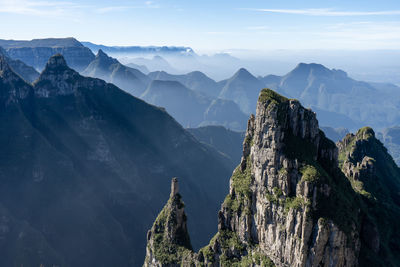 Panoramic view of mountain range against sky