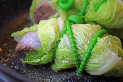 Close-up of cabbage rolls in plate