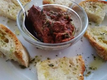 Close-up of served food in plate