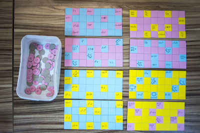 Directly above shot of multi colored paper on table