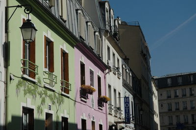 Exterior of buildings with windows and flower box