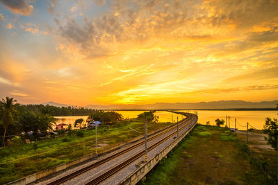 Scenic view of sunrise at bukit merah lake.malaysia