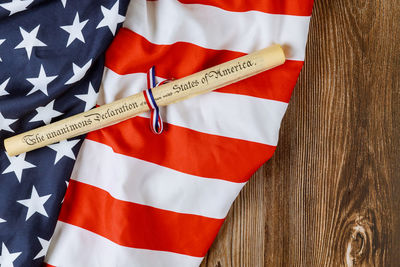 Close-up of flag on table