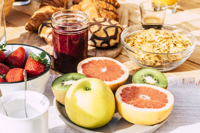 Close-up of fruits in bowl on table