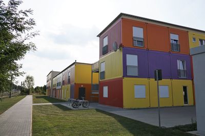 View of buildings against clear sky