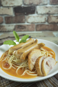 Close-up of meal served in plate
