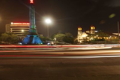 Light trails on road at night