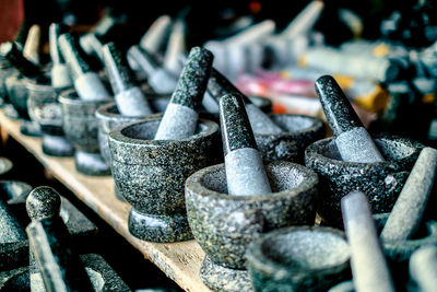 Close-up of mortar and pestle on table