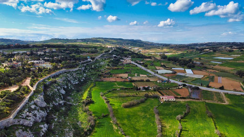 High angle view of townscape against sky