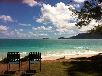 Scenic view of beach against sky