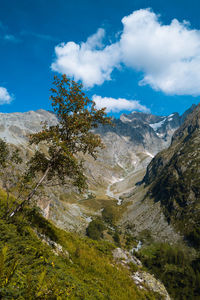 Scenic view of landscape and mountains against sky