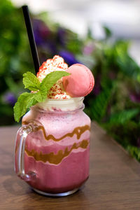 Close-up of ice cream on table