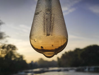 Close-up of drink against sky