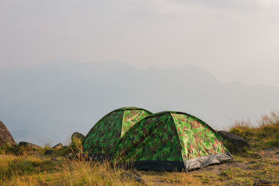 Scenic view of grassy field against sky
