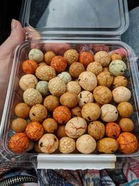 High angle view of bread in container