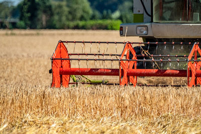 Combine harvester in farm