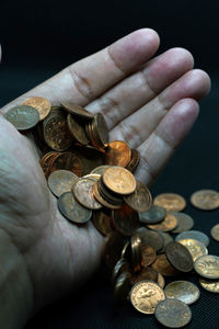 Close-up of hand holding coins