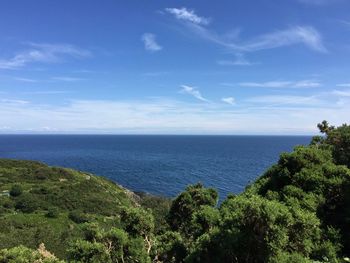 Scenic view of sea against blue sky