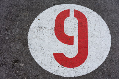High angle view of number on road