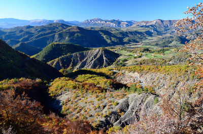 Low angle view of mountains against clear sky