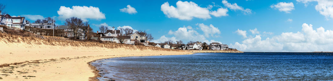 Blue sky over chatham lighthouse beach on a sunny day in winter