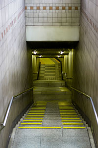 High angle view of stairs at subway station