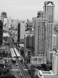 High angle view of buildings against sky