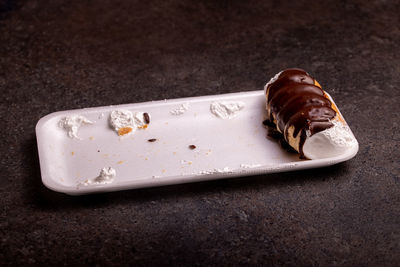 Close-up of chocolate cake in plate