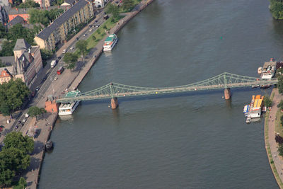 High angle view of suspension bridge over river